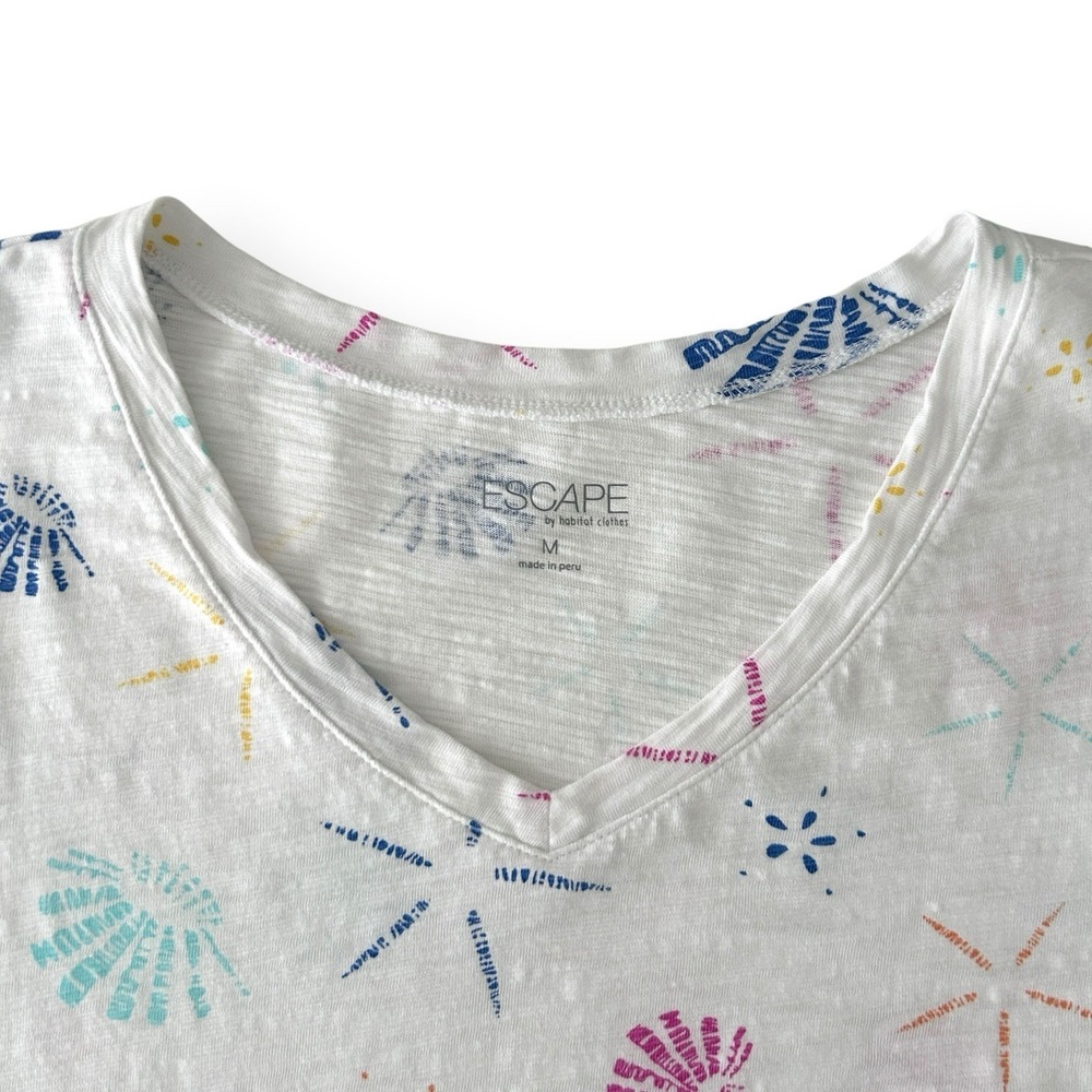 Escape by Habitat Clothes M White Seashell 100% Cotton Short Sleeve Top NWOT - Picture 6 of 12